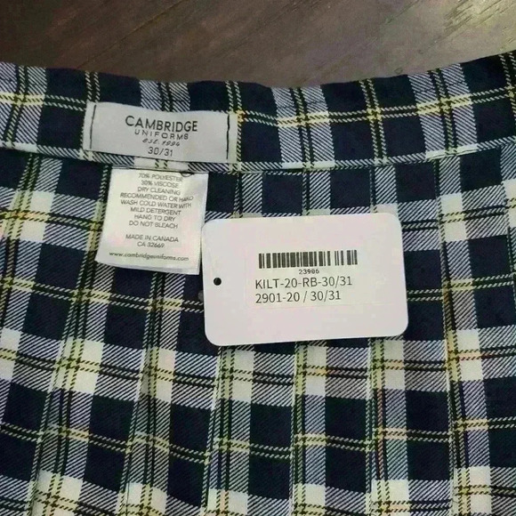 Cambridge Uniforms Plaid Pleated School Kilt Skirt Size 30/31 Made In Canada - Picture 5 of 8